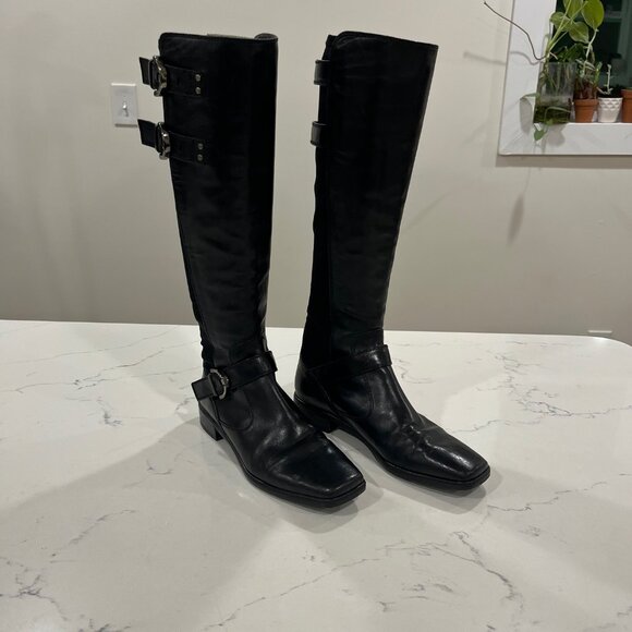 Stuart Weitzman Black leather boots Size 7 M equestrian Style - Picture 1 of 10